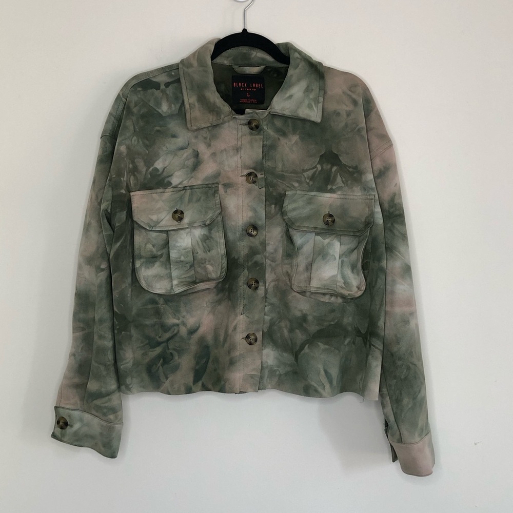 Black Label By C’EST TOI Green Tie Dye Raw Hem Swede Cropped Jacket Size Large - Picture 1 of 7